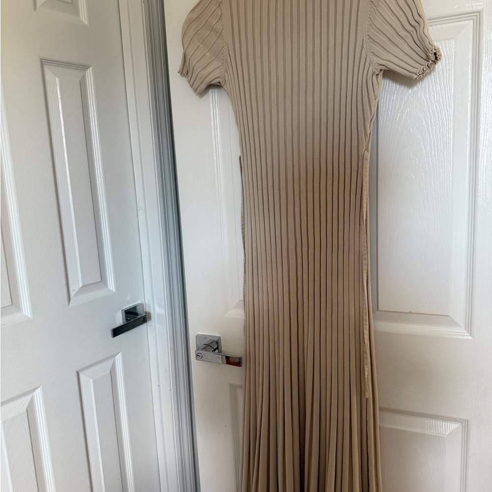 Elegant Tan Pleated Dress